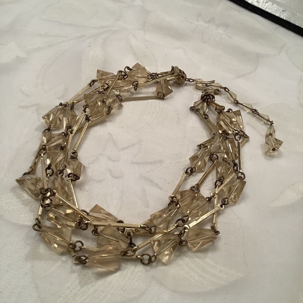 Vintage Gold Tone Multi Strand Crystal Necklace - Picture 7 of 8